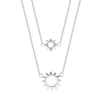 Solen form dobbelt layerGeometric Runde Choker Halskæde Til Kvinder Engagement sølv farve 925 Sterling Sølv Smykker Gave