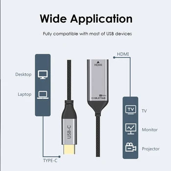Cabletime USB-C til HDMI Adapter Kabel Type C til HDMI Konverter 4K-60Hz for Nye Macbook Samsung Galaxy S9/S8 Note 9 N224