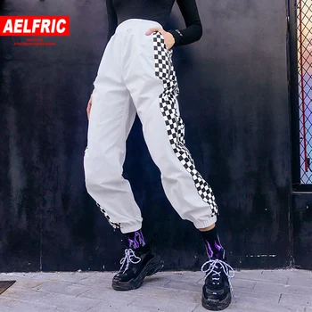 Aelfric Streetwear Skakternet Side Lynlås Bukser Kvinder 2020 Høj Talje Bukser Harajuku Joggere Kvinder Bukser Løse Joggingbukser