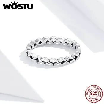 WOSTU 925 Sterling Sølv Fine Smykker, vielsesringe Geometriske Ring For Mode Kvinder, Piger Søde Smykker Bijoux Femme