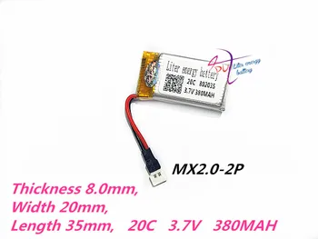 MX2.0-2P 802035 3,7 V 380MAH power lithium-polymer-batteri 802035 genopladeligt batteri helikopter UAV fly batteri