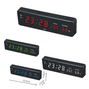 AsyPets Elektronisk LED Digital Wall Clock med Temperatur Luftfugtighed Display Hjem Ure Europæisk Stik