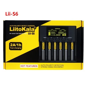 LiitoKala Lii-S6 18650 Batteri, oplader og bil 6-Slot Auto-Polaritet Opdage For 18650 26650 21700 32650 AA AAA batterier