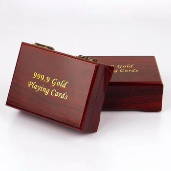 Luksus Mode 24K Guld Folie Poker Spillekort Dæk Forgyldt Kort Flot Træ Æske 11x9x4cm Dropshipping