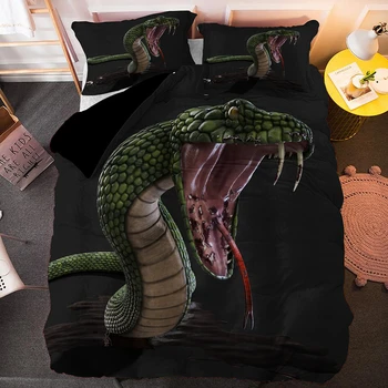 3D Snake Printet Quilt Duvet Cover Sæt Animalske Strøelse Sæt Luksus Sengetøj i Enkelt-Dobbeltværelse med Kingsize-Queen Size