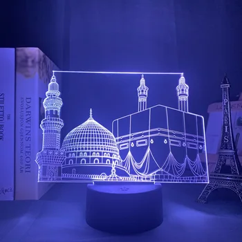 Muslimsk Moske 3d Nat Lampe til Hjemmet Indretning Nightlight Koranen Rgb farveskift Akryl Led Nat Lys Cool Ramadan Gave