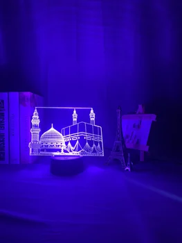Muslimsk Moske 3d Nat Lampe til Hjemmet Indretning Nightlight Koranen Rgb farveskift Akryl Led Nat Lys Cool Ramadan Gave