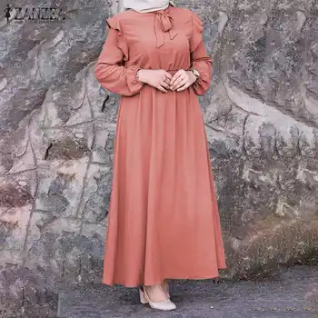 Kvinder Retro Muslimske Abaya Kaftan Lang Kjole ZANZEA Dubai Kaftan Marocain Flæser Vestidos Lang Puff Ærmer Solid Maxi Sundress