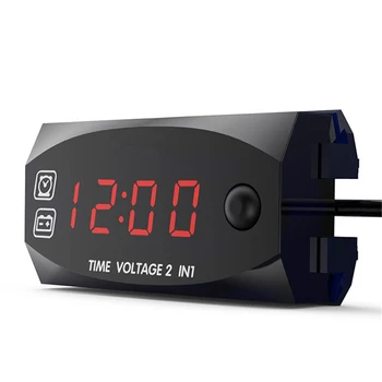 Universal 2-I-1-LED-Bil Digital Voltmeter Ur Digital Display Spænding Tid Gauge Panel Meter Til Bil og Motorcykel