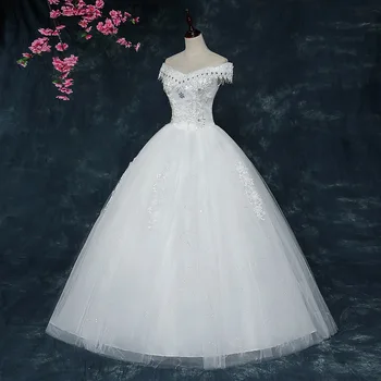 Hvide A-Line Wedding Dress 2020 Elegant V-Hals Lace Tilbage Pynt Blonder Beaded Brude Kjoler, Gulv Længde Vestido De Noiva Renda