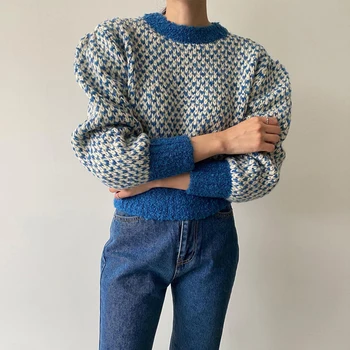 Gagaok Kvinde Trøjer Vintage Koreanske 2020 Foråret Efteråret Nye O-Hals Kort Patchwork Sweater Løs Smarte Vilde Mode Pullovere
