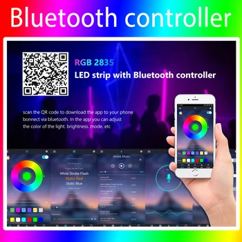 Bluetooth LED Strip-12V DC Vandtæt 2835 RGB 24Key APP Control Fleksibel Lys for boligindretning Stue julelys