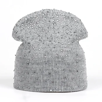 2019 nye vinter damer strik hat skinnende rhinestone vinter hat udendørs varm hat fashion par hat