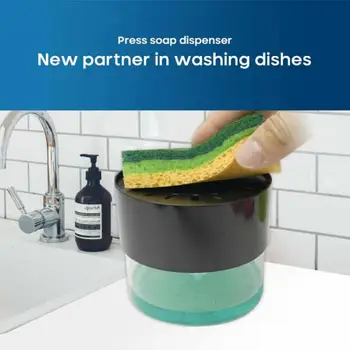 Køkken opvaskemiddel sæd afkrydsningsfeltet automatisk flydende dispenser tryk på svamp, sæbe dispenser skuresvamp flydende boks er nem at bruge,