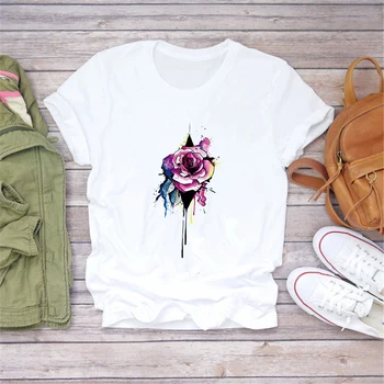 LUSLOS T-shirts Top for Kvinder Steg Sommer Efterår Søde Trend Tøj Print Dame Dame Grafisk T-Shirt Damer Kvindelige Tee T-Shirt
