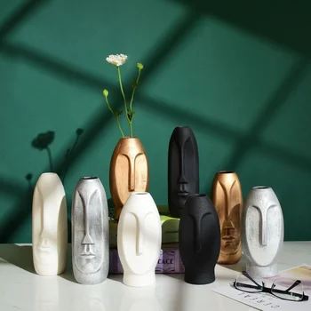 Moderne Indgået Kreative Hvid Guld-Abstrakte Menneskelige Hoved Kunst Keramik Vase Stue Flower Shop Boligindretning, Pynt