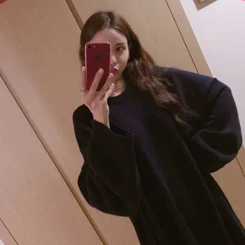 Plus Størrelse Efterår Og Vinter Kvinder Sweater Kjole 2020 Koreanske Elegante One-Piece Løs Mode Kjole Kvindelige Afdækning Knitt Sweater Kjole