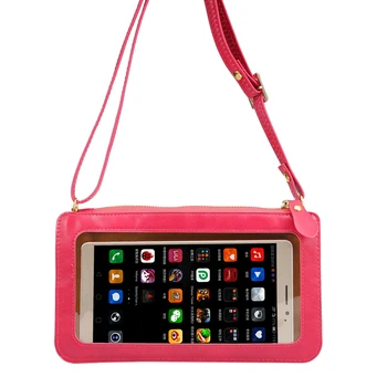 Stilfulde læderetui Touch Screen + Lille Skulder Crossbody Pose + Wallet Taske til Samsung Iphone Huawei Xiaomi Mobiltelefoner Taske