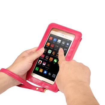Stilfulde læderetui Touch Screen + Lille Skulder Crossbody Pose + Wallet Taske til Samsung Iphone Huawei Xiaomi Mobiltelefoner Taske