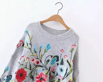 Koreanere Pullover Kvinder Sweater 2018 Vinter Mode Broderi O-Hals Lange Ærmer Solid Løs Casual Strik Pullover Sweater