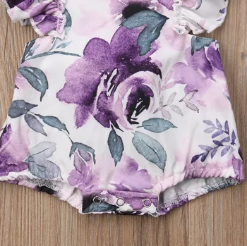 Nyfødte spædbarn Baby Piger Bomuld Sparkedragt uden Ærmer Blomstret Tøj Buksedragt Sunsuit 0-24M