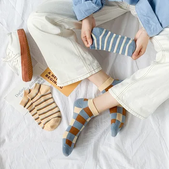 10 stk = 5 par Nye Stil Skjulte slipper Sokker kvinder Ins Japansk Stil College No-Show Sokker Ternet Kontrast Striber