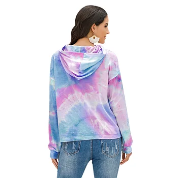 2020 Forår og Efterår Kvinder Tie-dye Trykt Hip Hop Pullover Hættetrøjer Fashion Streetwear Casual Sweatshirt Gradient Farve