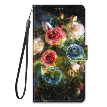 Dejlig Blomst Læder taske Til Samsung Galaxy S10 S9 Plus S10E S8 S7 S6 S5 Magnet Flip Book taske Til Samsung S 10 9 8 Plus Dækning