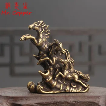 Solid Messing Kører Heste Lille Statue Ornamenter Home Decor Røgelse Brænder Stue Dekorationer Dyr, Figurer Figurer