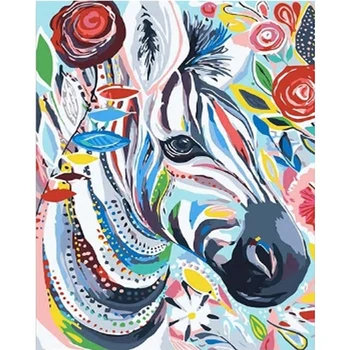 Farverige malede zebra Dyr DIY Digitale Maleri Af Numre Moderne Væg Kunst, Lærred Maleri Unik Gave Home Decor 40 × 50cm