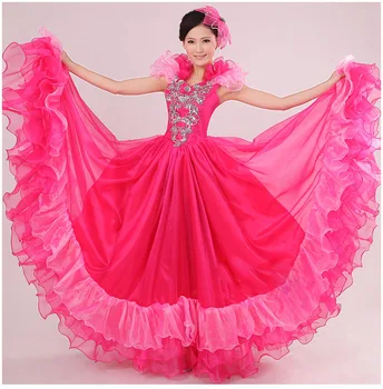 Spansk Tyrefægtning Mave 360 graders Dans Kjole Nederdel Lang robe Flamenco fille Nederdele Red Flamenco Kjoler Til Kvinder, Piger