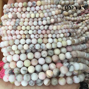 ONEVAN Naturlige Pink Opal Perler 6-10mm Glat Løs Rund Sten Armbånd Halskæde Smykker at Gøre Diy Tilbehør Gave Design