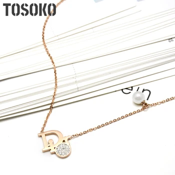 TOSOKO mode Titanium Stål 316L Perle Med Zircon Kravebenet Halskæde Til Kvinder i Rustfrit Stål Smykker Gave BSP069