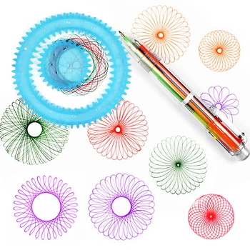 Spirograph Kunst spil med 8stk Sikringsanlæg Gear & Hjul,1 stk 6-farve Pen Spiral Design-Tegning Toy Sæt Pædagogisk legetøj
