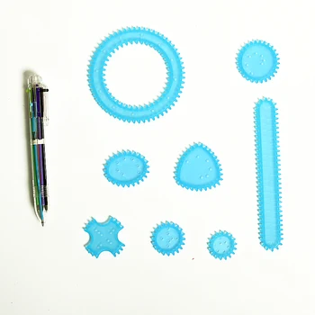Spirograph Kunst spil med 8stk Sikringsanlæg Gear & Hjul,1 stk 6-farve Pen Spiral Design-Tegning Toy Sæt Pædagogisk legetøj