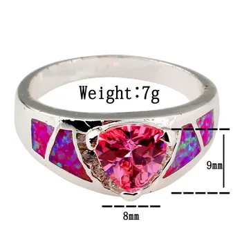 Unik Stil Kvindelige Pink Ild Opal Ring I Sølv Farve Trekant Ring Bryllup Band Lover Forlovelsesringe For Kvinder