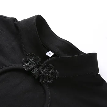 Harajuku T-shirt Kvinde Black Basic kortærmet Crop Tops Tees Kinesisk Stil Hule Ud Vintage T-Shirt Y2K Streetwear