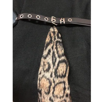 Efteråret Tweed Leopard Nederdel Split Sweater Kjole Løs Trøje Til Kvinder Pullover Trække Femme Jumper Rullekrave Strik