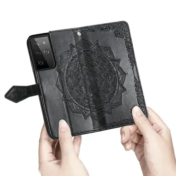 3D-Mandala Wallet Læder Telefon Holder til Samsung S21 5G 2021 Flip Case til Samsung Galaxy S21 Ultra S 21 Plus Wallet Cover Coque