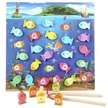 Børns træ legetøj Montessori alfabet nummer magnetiske fiskeri brætspil blokke baby legetøj tidlig læring pædagogisk legetøj pige