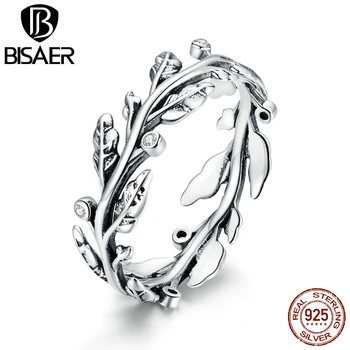 BISAER 925 Sterling Sølv for Evigt Klare CZ Klassiske Grene Fingerringe Kvinder Dubai Bryllup Brude Smykker ECR669