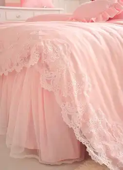Diamant Blonder Prinsesse Sengetøj Sæt Luksus Pink Flæser Bed Nederdel Solid Farve Dynebetræk Sengetæppe, Sengetøj I Lagen Bomuld