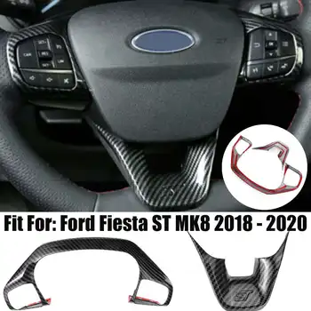For Ford Fiesta MK8 2017 2018 2019 Tilbehør ABS Carbon Fiber ST Rattet Trim Knappen Frame Cover