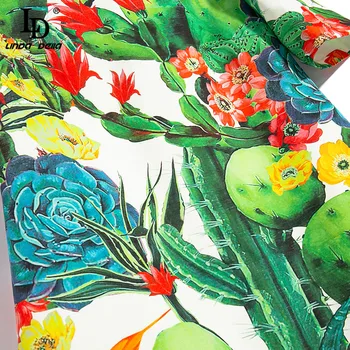 LD LINDA DELLA Designer Sommer Fashion Klæd Kvinder kortærmet Elegante Cactus Flower Print Boheme Løs Damer Mini Kjole