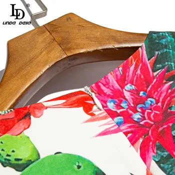 LD LINDA DELLA Designer Sommer Fashion Klæd Kvinder kortærmet Elegante Cactus Flower Print Boheme Løs Damer Mini Kjole