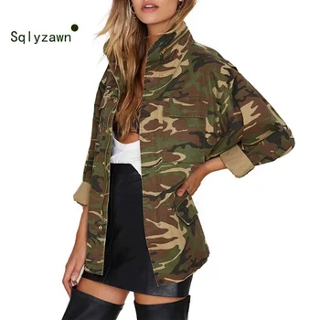 Kvinder 2020 Foråret Vintage Camouflage Army Grøn Lynlås Knap Jakker Outwear Frakker Kvindelige Militære Bombefly Jakke, Bluser S-5XL