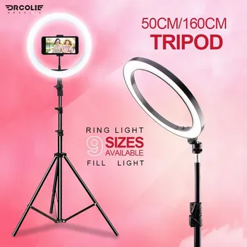 DROCLIE 16/26cm Dæmpbar Ring Lys Makeup Selfie Led Fyld Lys Fotografering Lampe Til YouTuber Video Med Telefonens Indehaver Stativ