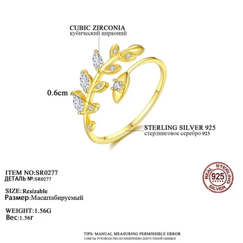 PAG&MAG 18K Guld Oliven Blade Sterling Sølv 925 Finger Ringe Blændende CZ Zircon Ægte Sølv 925 Ring Bijoux Femme SR0277