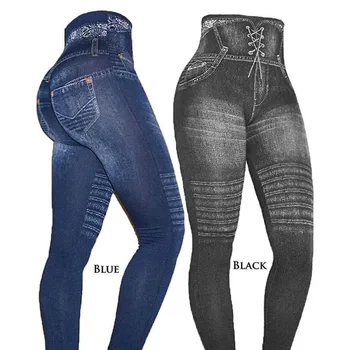 S-3XL Plus Size Jeans Leggings med Høj Talje Jeggings Kvinder Problemfri Legging Sexet Slank Leggins Kvindelige Push Up Bukser Mode 2019
