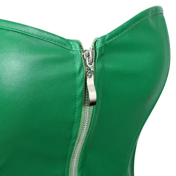 Sexet Corset Kjole Kvinders Faux Læder Overbust Korset Bustier med Mini Nederdel Poison Ivy Kostume Grønne Plus Størrelse S-6XL